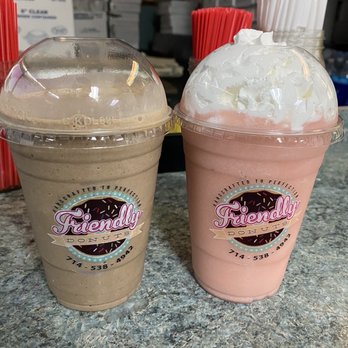 Friendly Donuts - Blended strawberry Banana and blended banana mocha - Donuts Near Me - Orange, California Friendly Donuts - Blended strawberry Banana and blended banana mocha - Donuts Near Me - Orange, California
