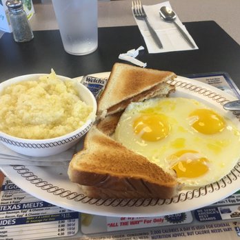 Waffle House - Eggs fried no flipping them, so yolk looks like sun with a white background & Buttered toast jam, hence reference to 'shake'. - New American Near Me - Colonial Heights, Virginia