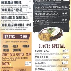 Cafe Coyote - Menu