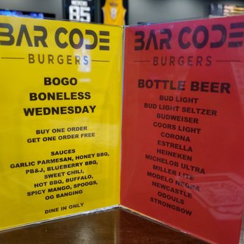 Bar Code Burgers - Boneless chicken wings special on Wednesdays and bottled beer list (no local options) - Burgers Near Me - Las Vegas, Nevada Bar Code Burgers - Boneless chicken wings special on Wednesdays and bottled beer list (no local options) - Burgers Near Me - Las Vegas, Nevada