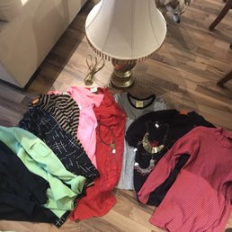 $42 for 9 tops, 3 necklaces, and a lamp. $42 for 9 tops, 3 necklaces, and a lamp.