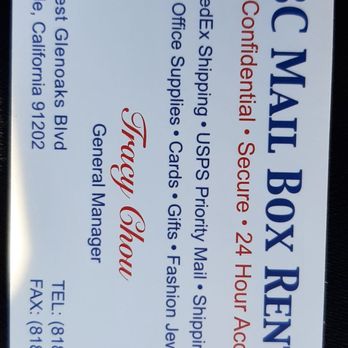 ABC Mailbox Rentals - Business card - Mailbox Centers Near Me - Glendale, California