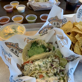 Tako Ten - Garlic Shrimp, battered fish, and carne asada takos. Side order of Chips and Oaxaca queso. - Tacos Near Me - Albuquerque, New Mexico Tako Ten - Garlic Shrimp, battered fish, and carne asada takos. Side order of Chips and Oaxaca queso. - Tacos Near Me - Albuquerque, New Mexico