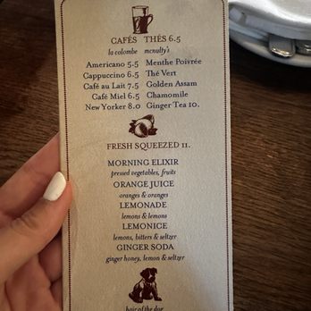 Buvette - drink menu for breakfast - French Near Me - New York, New York