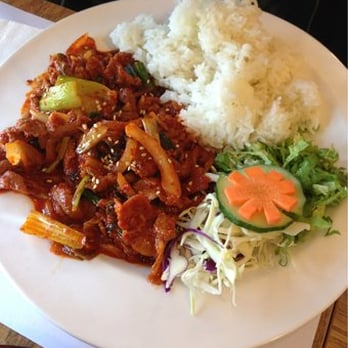 Roll House - spicy BBQ pork rice plate. - Korean Near Me - Santa Clara, California Roll House - spicy BBQ pork rice plate. - Korean Near Me - Santa Clara, California