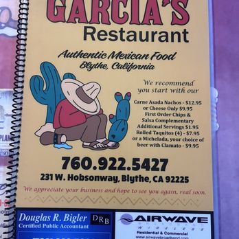 Garcia's Restaurant - Menu cover - Mexican Near Me - Blythe, California
