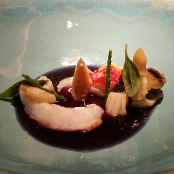 Alkimia - Blue bouillabaisse (or a bunch of seafood stuff inside a bluish soup) - Catalan Near Me - Barcelona, B Alkimia - Blue bouillabaisse (or a bunch of seafood stuff inside a bluish soup) - Catalan Near Me - Barcelona, B