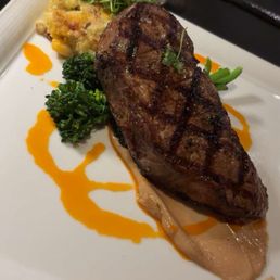 NY Grilled New York Strip Steak with Boursin potato cake