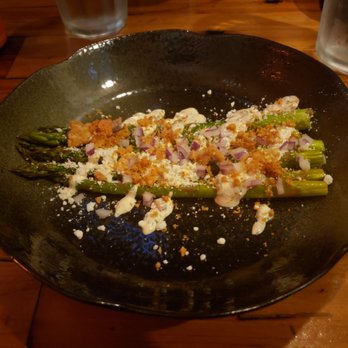 Mr Pollo - Asparagus with lime cilantro crema, chicharrones, cotija cheese - New American Near Me - San Francisco, California Mr Pollo - Asparagus with lime cilantro crema, chicharrones, cotija cheese - New American Near Me - San Francisco, California