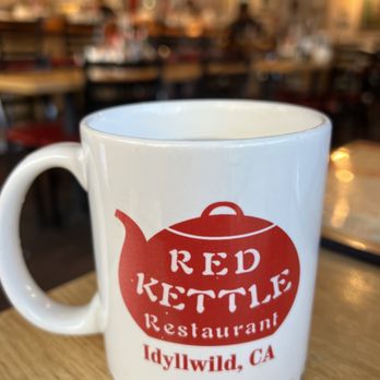 Red Kettle - a white coffee mug with a red kettle logo - Breakfast & Brunch Near Me - Idyllwild, California