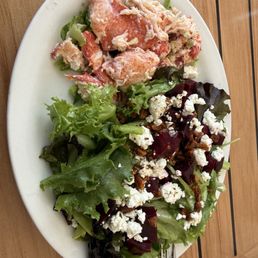 Beet salad with add on lobster salad. Beet salad with add on lobster salad.