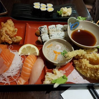 Momo Sushi - Bento box with sashimi, nigiri, chicken karage, california roll, tempura and sunomuno. - Sushi Bars Near Me - Vancouver, British Columbia Momo Sushi - Bento box with sashimi, nigiri, chicken karage, california roll, tempura and sunomuno. - Sushi Bars Near Me - Vancouver, British Columbia