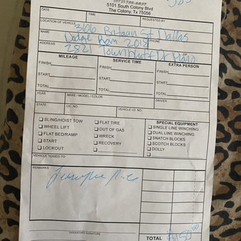 Best Towing - Reciept of me paying cash - Towing Near Me - The Colony, Texas Best Towing - Reciept of me paying cash - Towing Near Me - The Colony, Texas