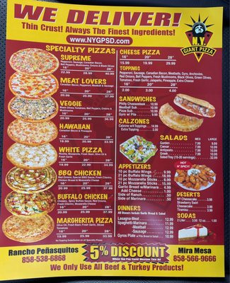 Menu photo 4 NY Giant Pizza San Diego, CA Menu photo 4 NY Giant Pizza San Diego, CA