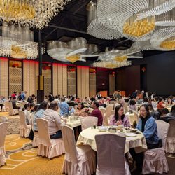 Royal China Restaurant - Inside the "yellow" dim sum dining room / banquet hall on Sunday, May 11, 2025 at 12:51 PM EDT. Busy Mother's Day (tail end of peak demand).