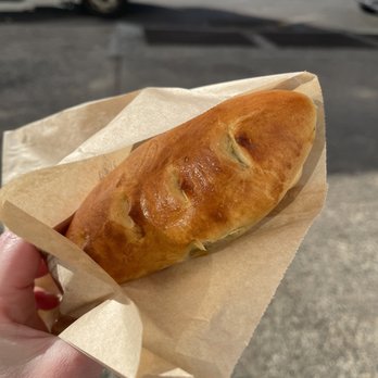 Espresso Bar - Egg and scallion pierogi (sorry for not taking it totally out but trying to not touch food with hands bc of covid germs) - Cafes Near Me - Brooklyn, New York