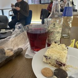 Plum crumble, raspberry lemonade, tiny cookies