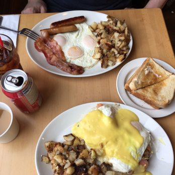 Sunset Grill - The usual half & half breakfast and best smoked salmon eggs benny in the city! - Breakfast & Brunch Near Me - Toronto, Ontario