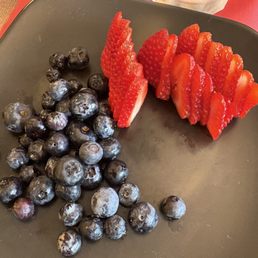 made a special fruit bowl with strawberries and blueberries