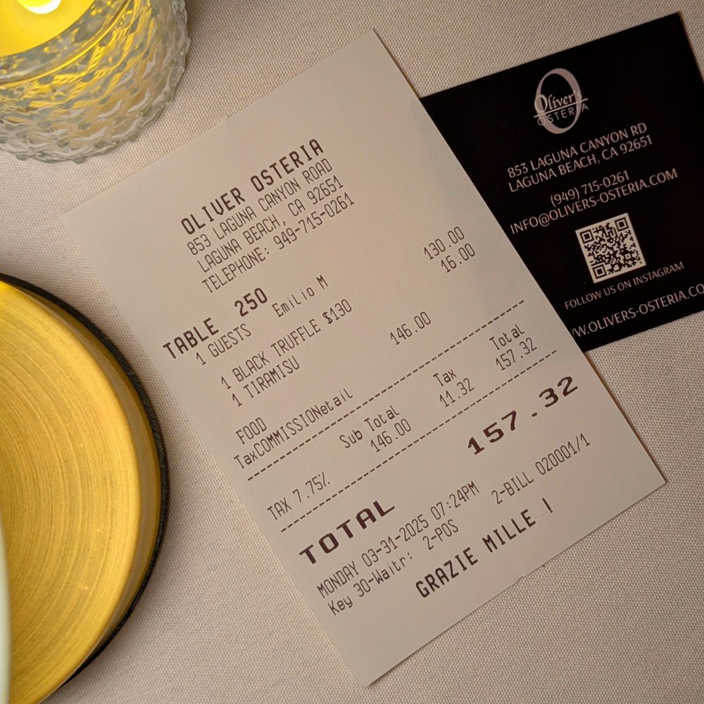 Oliver's Osteria - $130 Three Courses Menu was the best way to sample their signature dishes, as it was less expensive than ordering items individually. - Italian Near Me - Laguna Beach, California