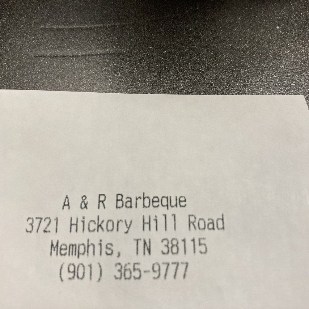 A&R BARBEQUE-- Hickory Hill - top of cash register receipt - Barbeque Near Me - Memphis, Tennessee