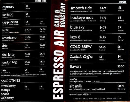 Menu photo 1 Espresso Air Westerville, OH
