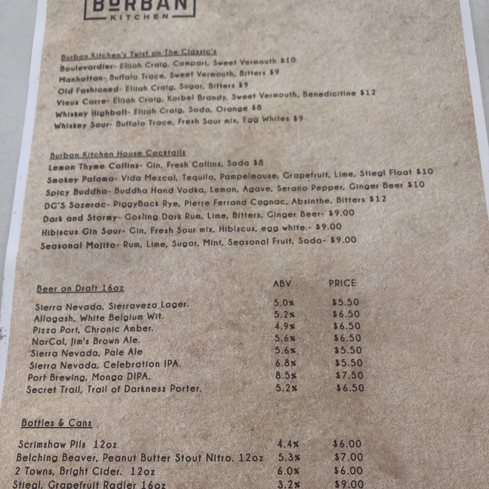 Burban Kitchen - Drink menu - New American Near Me - Chico, California Burban Kitchen - Drink menu - New American Near Me - Chico, California