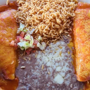 Laguna Grill - Two chicken enchiladas with rice and beans combo, FYI, enchiladas are folded and not rolled - Mexican Near Me - Big Bear Lake, California