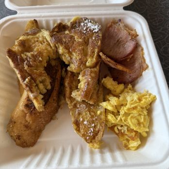 Lake Effect Diner - My leftovers of my absolutely DELICIOUS meal! Canadian bacon, scrambled eggs and AMAZING French toast. - Diners Near Me - Buffalo, New York