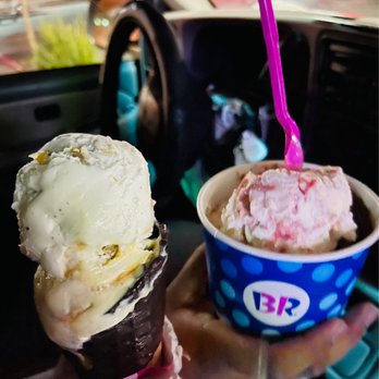 Baskin-Robbins - Double scoop chocolate waffle cone & Triple scoop cup - Desserts Near Me - Torrance, California Baskin-Robbins - Double scoop chocolate waffle cone & Triple scoop cup - Desserts Near Me - Torrance, California