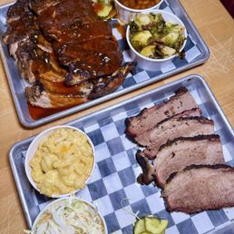 Brothers Smoked Brisket, Brothers Legendary Full Rack Ribs, Mac & Cheese, Cole Slaw, but, Smoked Baked Beans