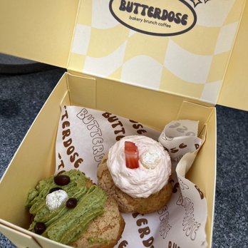 Butter Dose - Matcha Cream Puff (L), Strawberry Sakura (R) - Bakeries Near Me - New York, New York Butter Dose - Matcha Cream Puff (L), Strawberry Sakura (R) - Bakeries Near Me - New York, New York