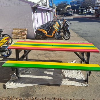 Vineyard Caribbean cuisine - a colorful picnic table - Caribbean Near Me - Oak Bluffs, Massachusetts