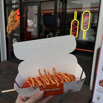 Two Hands Corn Dogs - Spicy corn dog - Fast Food Near Me - Tustin, California Two Hands Corn Dogs - Spicy corn dog - Fast Food Near Me - Tustin, California