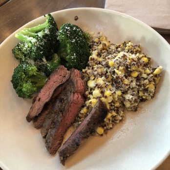 Flower Child - Kids steak, Broccoli with Parmesan and Sweet Corn & Quinoa - Salad Near Me - Houston, Texas Flower Child - Kids steak, Broccoli with Parmesan and Sweet Corn & Quinoa - Salad Near Me - Houston, Texas