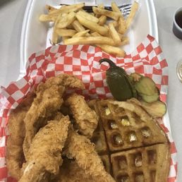 Chicken tenders and huge waffle!!! Chicken tenders and huge waffle!!!