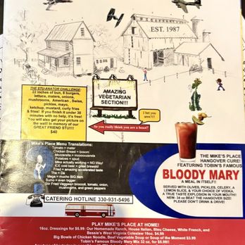 Mike's Place - Front cover of menu - American Near Me - Kent, Ohio Mike's Place - Front cover of menu - American Near Me - Kent, Ohio