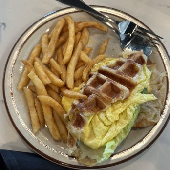 Talia's cafe - Croffle Sandwich with French Fries - Breakfast & Brunch Near Me - Allen, Texas