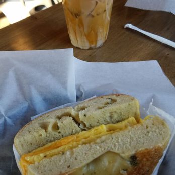 Bgl - Egg and cheese on a jalapeño bagel with an iced caramel latte... DELICIOUS! - Fast Food Near Me - Nutley, New Jersey