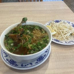 Duck leg egg noodle soup.