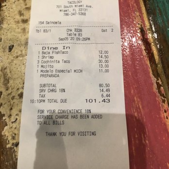 Tacology - Receipt with correct items/and quantity ordered - Mexican Near Me - Miami, Florida Tacology - Receipt with correct items/and quantity ordered - Mexican Near Me - Miami, Florida