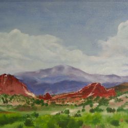 Art Gallery Of The Rockies - Pikes Peak & Garden of the Gods original framed oil on canvas by Judy Burke Crowley