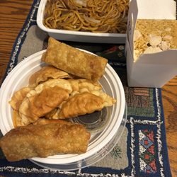 Chopstix Chinese Restaurant - Egg rolls, fried potstickers. Chicken fried rice, pork lo mein.