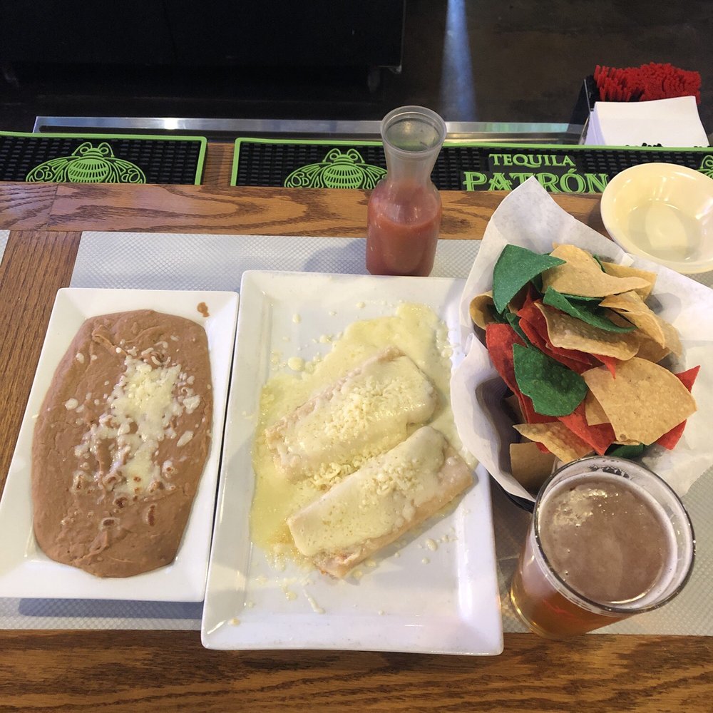 Lucero's Mexican Bar & Grill - Cheese enchiladas and refried beans, plus a beer and the clearly not homemade chips! - Mexican Near Me - Brooklyn, Michigan Lucero's Mexican Bar & Grill - Cheese enchiladas and refried beans, plus a beer and the clearly not homemade chips! - Mexican Near Me - Brooklyn, Michigan