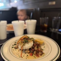 1920 Tavern - CHILEAN SEA BASS - Served with Pancetta Hash, Julienne Vegetables and finished with a Lobster and Shrimp Ragout