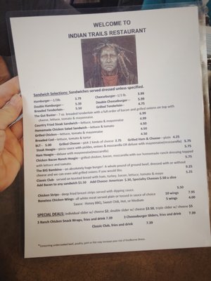 Menu photo 2 Indian Trails Restaurant Madison, IN
