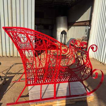 Amalfi Powder Coating - Decorative metal sleigh restored and powder coated in a custom red finish for lasting beauty and durability. - Powder Coating Near Me - Phoenix, Arizona Amalfi Powder Coating - Decorative metal sleigh restored and powder coated in a custom red finish for lasting beauty and durability. - Powder Coating Near Me - Phoenix, Arizona