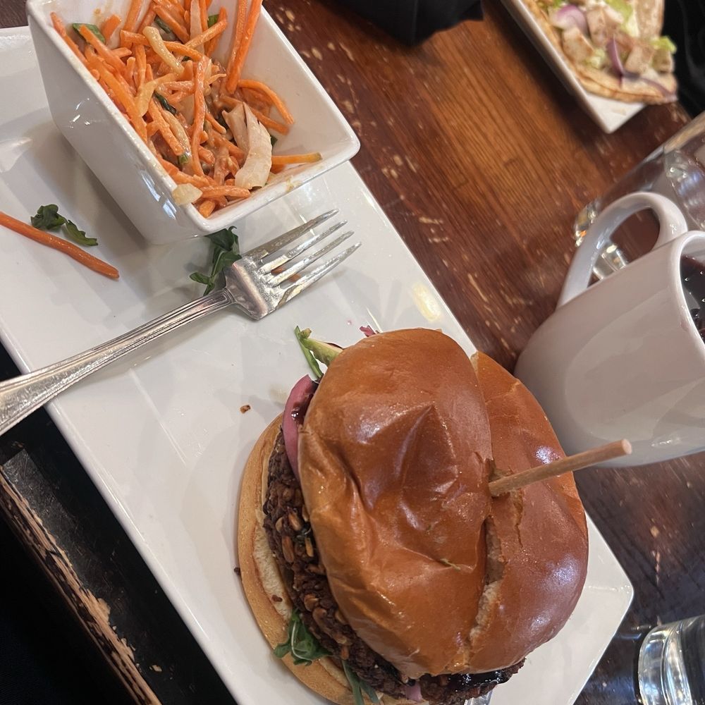 Raven Cafe - VEGGIE BURGER VEG-V with miso slaw - Sandwiches Near Me - Prescott, Arizona Raven Cafe - VEGGIE BURGER VEG-V with miso slaw - Sandwiches Near Me - Prescott, Arizona