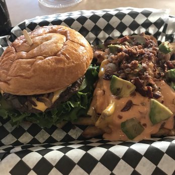Grinderz - Cheeseburger and pigsty fries (I upgraded the fries) - Burgers Near Me - Huntington Beach, California