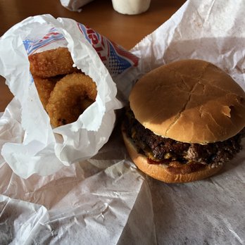 Ivanhoe's Drive In - Double Cheddar Bacon Cheeseburger with Onion Rings - Ice Cream & Frozen Yogurt Near Me - Upland, Indiana Ivanhoe's Drive In - Double Cheddar Bacon Cheeseburger with Onion Rings - Ice Cream & Frozen Yogurt Near Me - Upland, Indiana